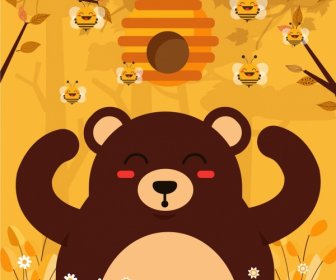 Honey Bear Background Cute Stylized Cartoon Characters
