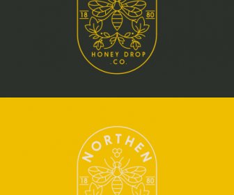 Honigbiene Logo Vorlage Flach Handgezeichnet Symmetrieskizze