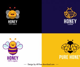 Honey Bees Logotypes Simple Flat Sketch