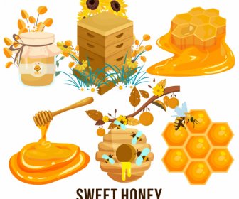 Honig Design Elemente Farbige 3D-Symbole Skizze