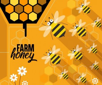Honey Farm Advertising Bees Icons Orange Yellow Design