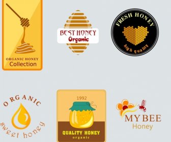 น้ำผึ้ง Logotypes คอลเลกชันตกแต่งรูปร่างแบน