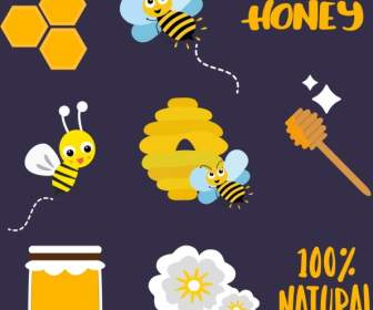 Honey Products Design Elements Flat Colored Icons