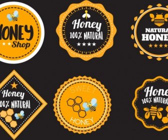 Honey Promotion Labels Black Yellow Design Various Shapes