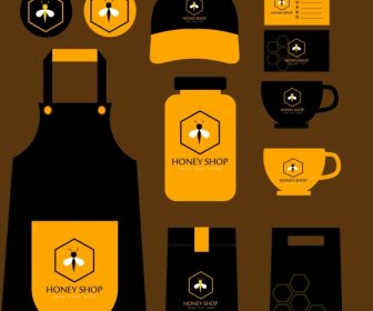 Honig Shop Identität Setzt Schwarz Gelbe Biene-Symbol
