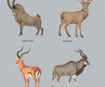 hoof animals species icons horned animals sketch