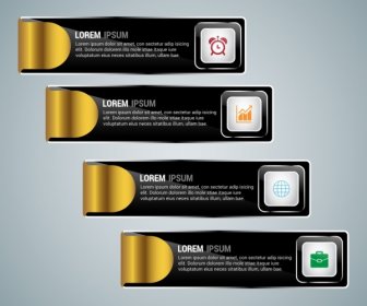 Horizontal Infographic Template Black And Gold Folding Design