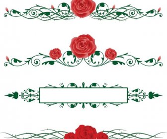 Horizontal Rose Holiday Banners With Red Rose Vector