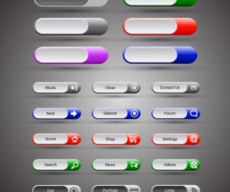 Horizontal Webpage Buttons Sets Design With User Interface