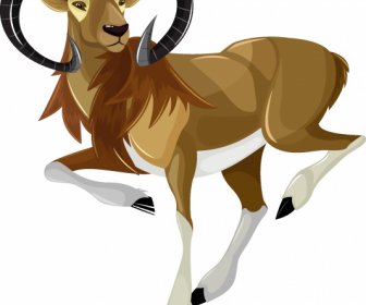 Antelope Bertanduk Ikon Kartun Berwarna Sketsa