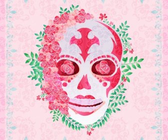 Horror Background Pink Design Skull Roses Iconos Decoracion