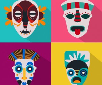 Horror Masks Icons Classical Design