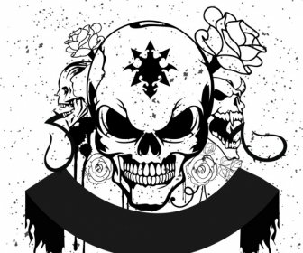 Horror Skull Background Black White Design Grunge Style