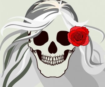 恐怖骷髏背景紅玫瑰裝飾