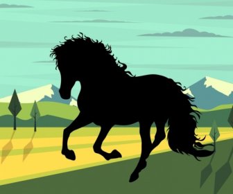 الحصان اللوحة صورة ظلية الأسود رمز