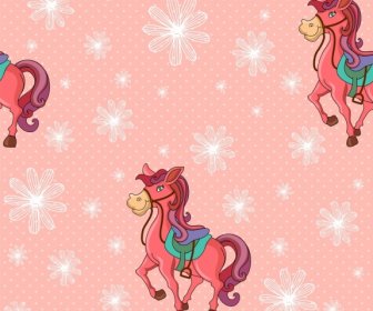 Projeto De Bonito Dos Desenhos Animados Do Cavalo Padrão Modelo Decoração Rosa