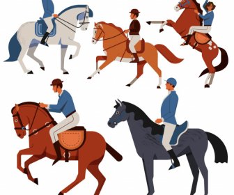 Horse Racer Icons Colored Classic Design