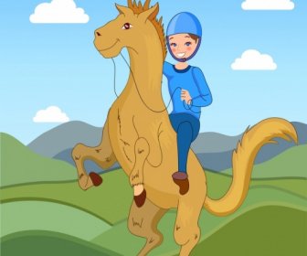 Horse Ride Painting Colored Cartoon Character