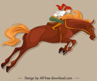 Kuda Ikon Pengendara Gerak Sketsa Karakter Kartun