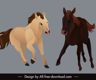 Horse Species Icons Dynamic Sketch Cartoon Design