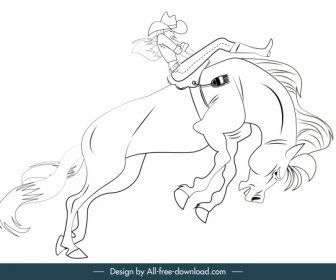 Ikon Kuda Gerak Sketsa Hitam Desain Digambar Tangan Putih