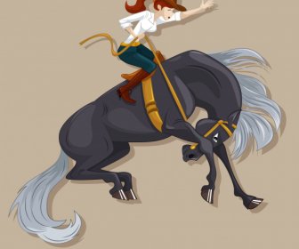 Horseback Performance Icon Dynamic Design Cartoon Character Sketch