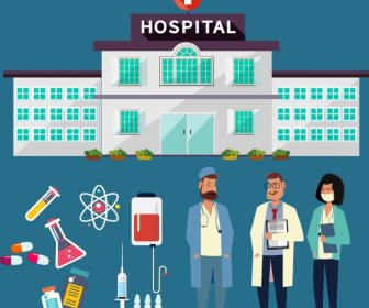 Krankenhaus-Design-Elemente Bauen Ärzte Werkzeuge Symbole