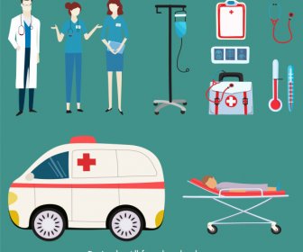 Hospital Design Elements Doctor Nurse Ambulance Equipment Sketch