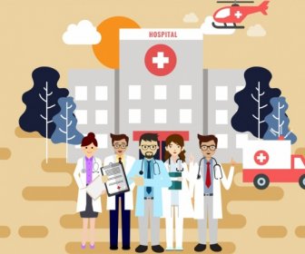 Rumah Sakit Menggambar Dokter Helikopter Ambulans Ikon Kartun Berwarna