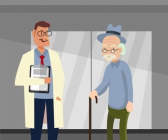 Hospital Drawing Doctor Old Patient Icons Colored Cartoon