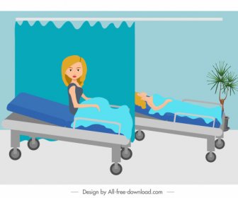 Pazienti Pittura Ospedale Schizzo Cartone Animato Design
