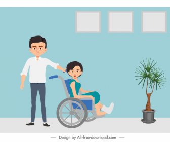 Krankenhaus Malerei Rollstuhl-Patienten-Symbol Zeichentrickfiguren