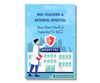  Hospital Poster Template Cartoon Doctor Shield Protection Message Sketch