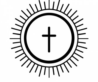 Host Religion Sign Icon Circle Rays Black White Sketch