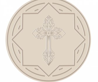 Host Religion Sign Icon Holy Cross Sketch Symmetrical Geometry Design