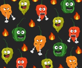 Hot Chili Background Funny Stylized Icons Repeating Design