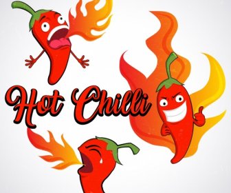 Hot Chili Design Elements Funny Stylized Cartoon Design