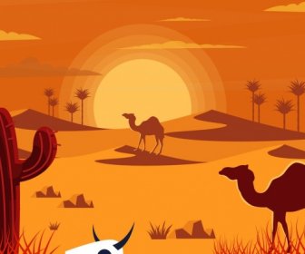 炎熱的沙漠繪製彩色卡通設計