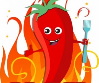 Warme Speisen Werbung Stilisierte Rote Chilischote Flamme Symbole