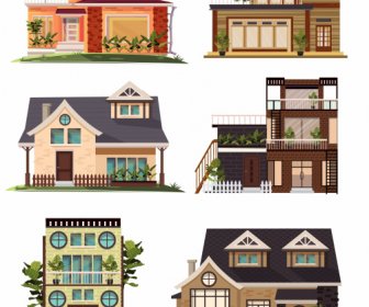 住宅建築圖示五顏六色的現代設計