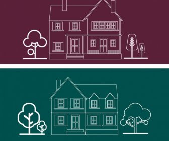 House Architecture Icons Outline Silhouette Flat Design