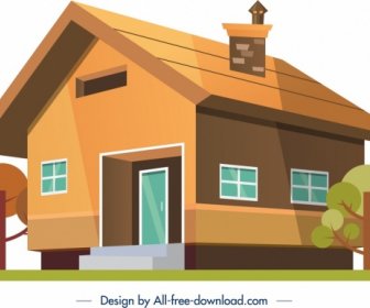 Haus Gebäude Symbol Farbige 3D-Skizze