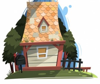 房子山寨範本五顏六色的古典瓷磚屋頂裝飾