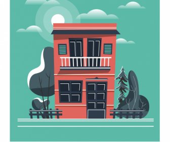 House Facade Template Colorful Classic Flat Sketch