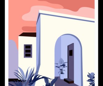 дом фасад шаблон красочный ретро дизайн
