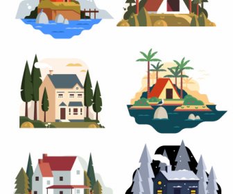 House Icons Colorful Classic Design