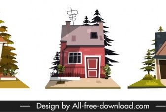 Ícones Da Casa Design Clássico Colorido