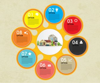 Desain Infographic Rumah Dengan Ilustrasi Lingkaran Berwarna-warni