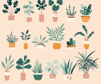 House Plants Icons Flat Classic Sketch