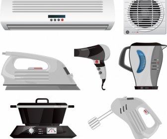 Household Appliances Icons Modern Electronic Equipment Sketch